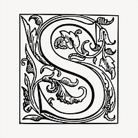 Ornamental S letter  clipart, vintage hand drawn vector. Free public domain CC0 image.