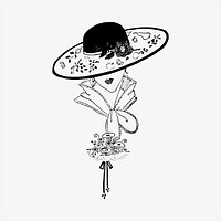 Hat lady, fashion  clipart, vintage hand drawn vector. Free public domain CC0 image.