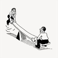 People playing seesaw  clipart, vintage hand drawn vector. Free public domain CC0 image.