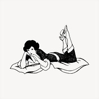 Woman lying down  clipart, vintage hand drawn vector. Free public domain CC0 image.