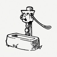 Water trough drawing, vintage illustration psd. Free public domain CC0 image.