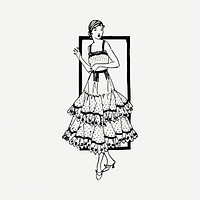 Woman's fashion drawing, vintage illustration psd. 