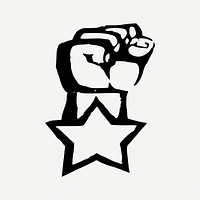 Raised fist drawing, vintage illustration psd. 