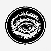 Eye badge drawing, vintage illustration. Free public domain CC0 image.