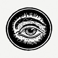 Eye badge drawing, vintage illustration psd. Free public domain CC0 image.