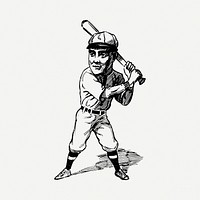 Baseball player drawing, vintage illustration psd. Free public domain CC0 image.