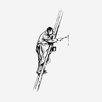 Painter on ladder drawing, vintage illustration. Free public domain CC0 image.