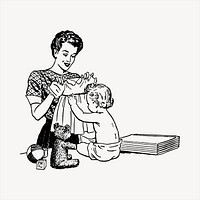 Mother and baby  clipart, vintage hand drawn vector. Free public domain CC0 image.