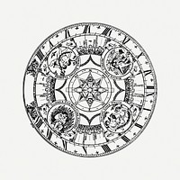 Sundial drawing, vintage illustration psd. Free public domain CC0 image.