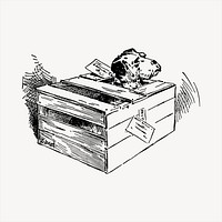 Dog in box  clipart, vintage hand drawn vector. Free public domain CC0 image.