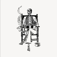 Smoking skeleton clipart, vintage hand drawn vector. Free public domain CC0 image.