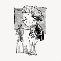 Cameraman caricature  clipart, vintage hand drawn vector. Free public domain CC0 image.