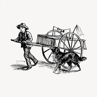 Man pulling wagon  clipart, vintage hand drawn vector. Free public domain CC0 image.