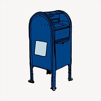 Blue post box  clipart, vintage hand drawn vector. Free public domain CC0 image.