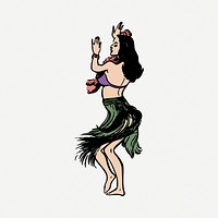 Hula dancer drawing, vintage illustration psd. Free public domain CC0 image.