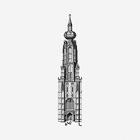 Church steeple drawing, vintage illustration. Free public domain CC0 image.