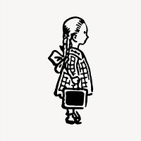 Schoolgirl clipart, vintage hand drawn vector. Free public domain CC0 image.