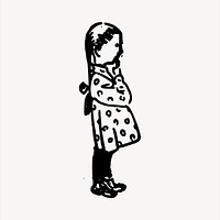 Schoolgirl clipart, vintage hand drawn vector. Free public domain CC0 image.