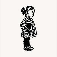 Schoolgirl clipart, vintage hand drawn vector. Free public domain CC0 image.