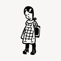 Schoolgirl clipart, vintage hand drawn vector. Free public domain CC0 image.
