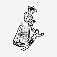 Kindergarten teacher  drawing, vintage illustration psd. Free public domain CC0 image.