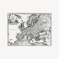 Europe map collage element, drawing illustration vector. Free public domain CC0 image.