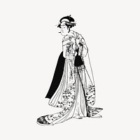 Kimono Lady collage element, drawing illustration vector. Free public domain CC0 image.