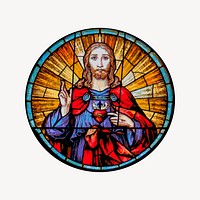 Stained glass Jesus collage element, drawing illustration vector. Free public domain CC0 image.