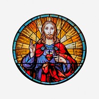 Stained glass Jesus, vintage drawing illustration. Free public domain CC0 image.
