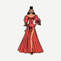 Woman in dress clipart, vintage illustration psd. Free public domain CC0 image.