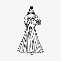 Woman in dress collage element, drawing illustration vector. Free public domain CC0 image.