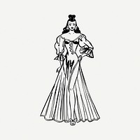 Woman in dress clipart, vintage illustration psd. Free public domain CC0 image.