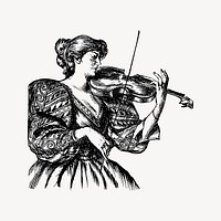 Woman playing violin collage element, drawing illustration vector. Free public domain CC0 image.