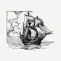 Sailing ship clipart, vintage illustration psd. Free public domain CC0 image.