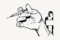 Syringe in hand collage element, drawing illustration vector. Free public domain CC0 image.