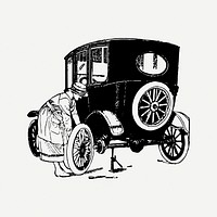 Woman changing tire clipart, vintage illustration psd. Free public domain CC0 image.