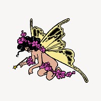 Butterfly fairy collage element, drawing illustration vector. 