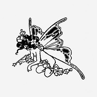 Butterfly fairy, vintage drawing illustration. Free public domain CC0 image.