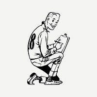 Boy sitting clipart, vintage illustration psd. Free public domain CC0 image.