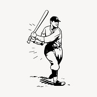 Baseball player collage element, drawing illustration vector. Free public domain CC0 image.