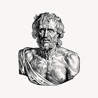 Seneca portrait collage element, drawing illustration vector. Free public domain CC0 image.