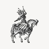 Man on horse collage element, drawing illustration vector. Free public domain CC0 image.