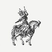 Man on horse clipart, vintage illustration psd. Free public domain CC0 image.