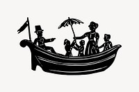 People on boat collage element, drawing illustration vector. Free public domain CC0 image.