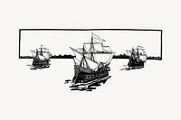 Jamestown ships collage element, drawing illustration vector. Free public domain CC0 image.