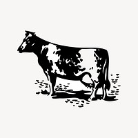 Cow clipart, vintage illustration vector. Free public domain CC0 image.