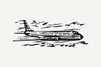 Airplane collage element, black & white illustration psd. Free public domain CC0 image.