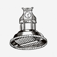 Clock, black & white illustration. Free public domain CC0 image.