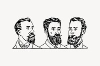 Bearded men clipart, vintage illustration vector. Free public domain CC0 image.