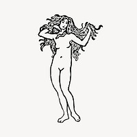 Naked woman clipart, vintage illustration vector. Free public domain CC0 image.